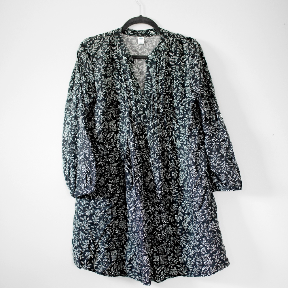 Blue Long Sleeve Floral Dress